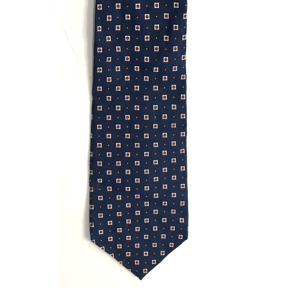 LAUREN RALPH LAUREN Neck Tie Mens Blue MIcro Geo Woven Silk Designer Preppy USA